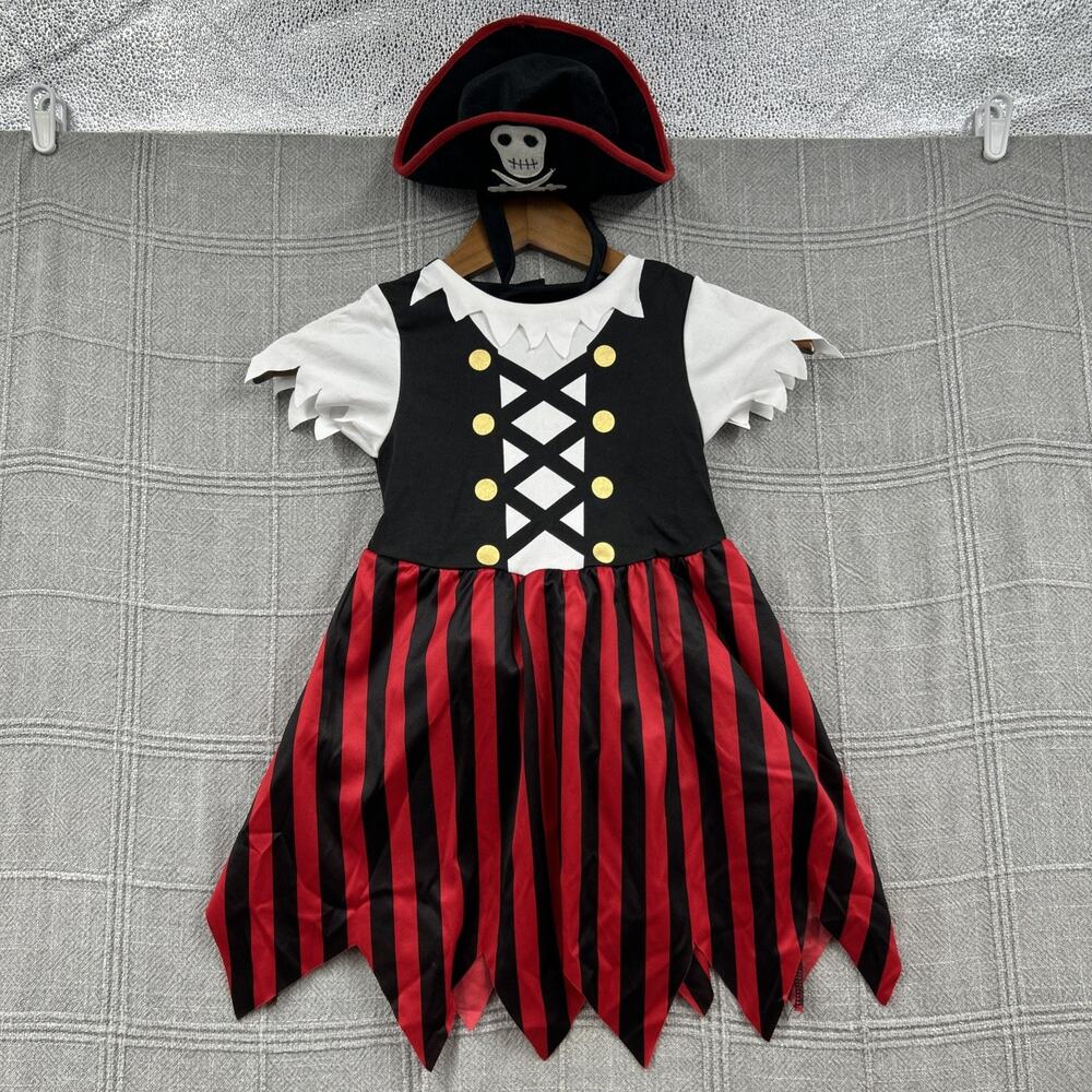 Girls Pirate Costume Dress Girls 4-6 Hat Set Buccaneer Halloween Fancy Dress